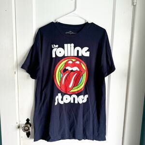 Rolling Stones Lip Tongue Graphic Navy Oversized Band Tee T-Shirt Size Large L